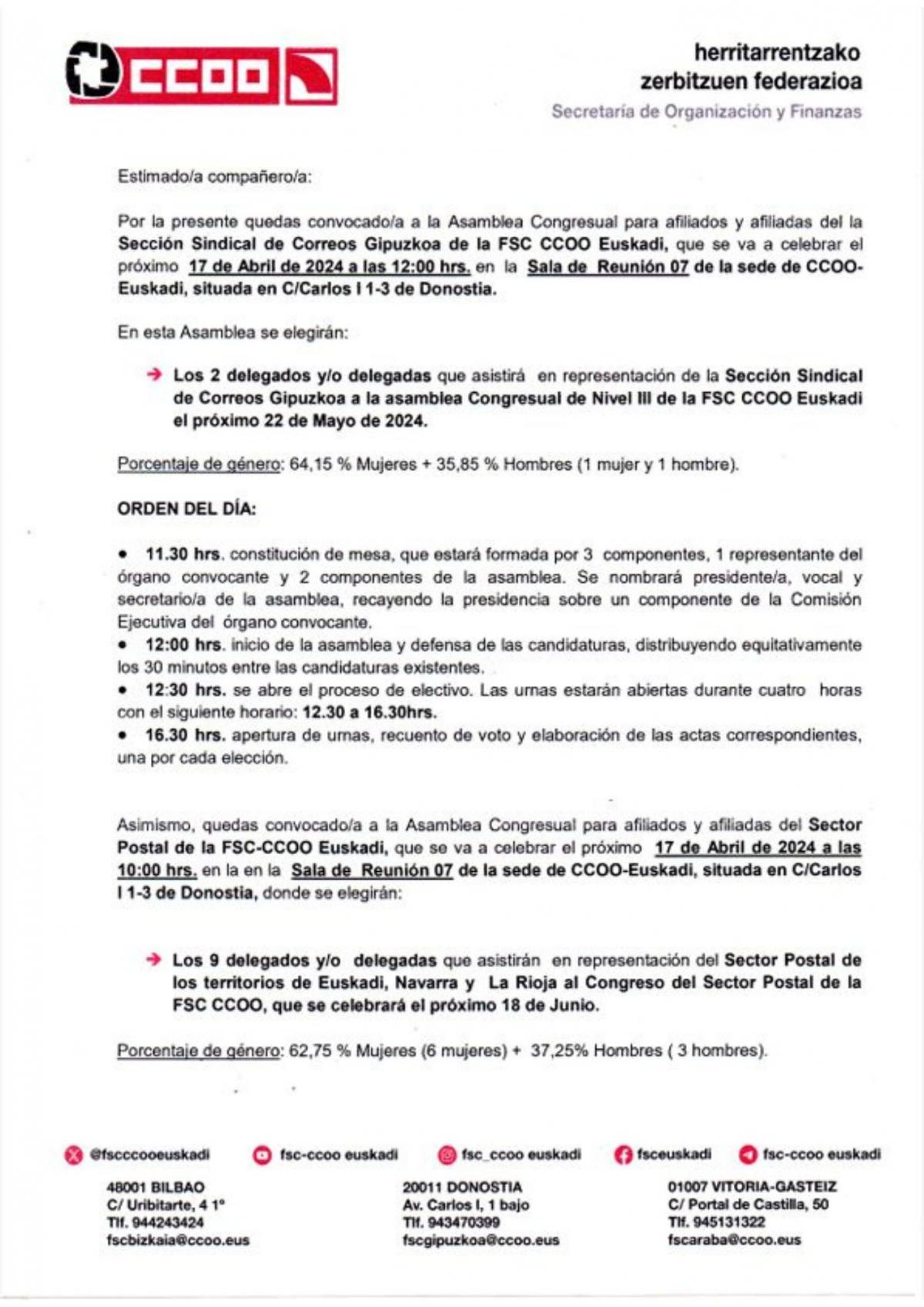 ASAMBLEA SECCIN SINDICAL CCOO-CORREOS GIPUZKOA