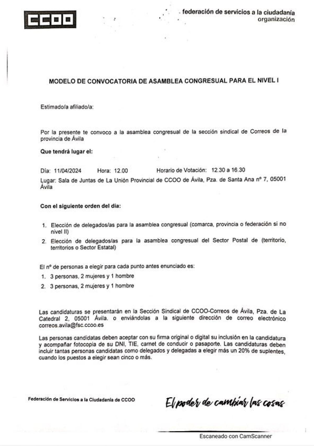 ASAMBLEA SECCIN SINDICAL CCOO-CORREOS VILA