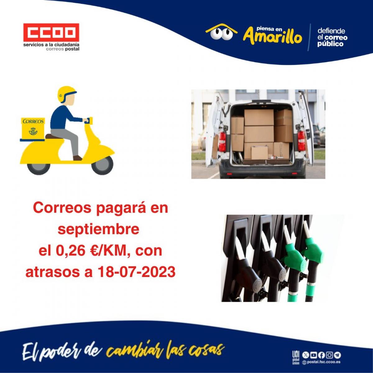 Correos pagar en septiembre el 0,26 /Km, con atrasos a 18-07-2023