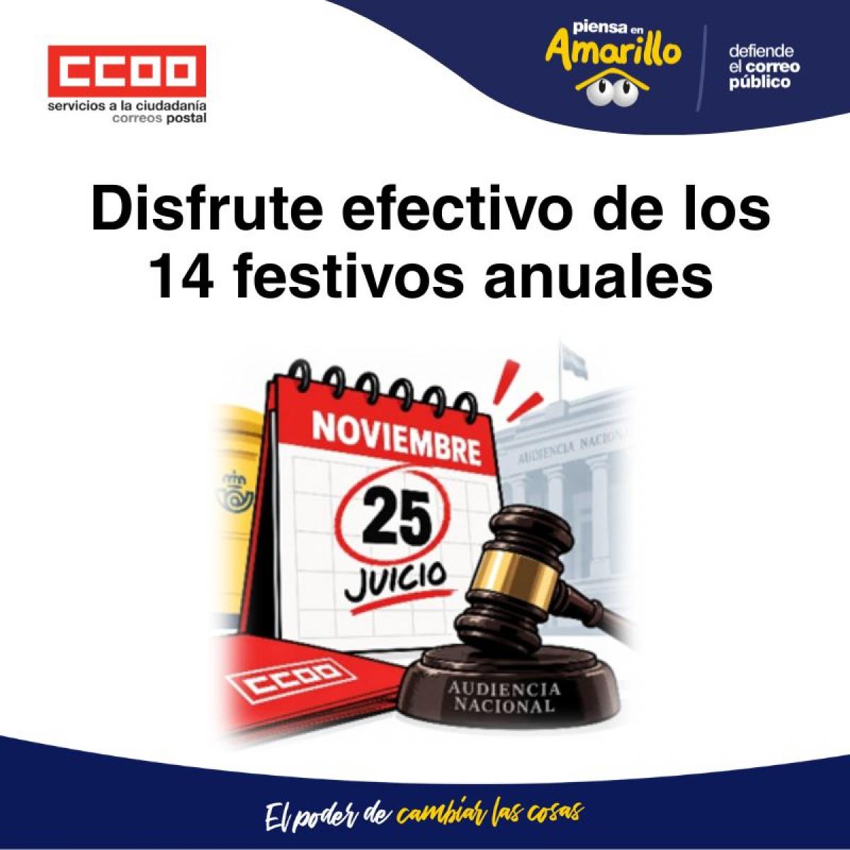 Disfrute efectivo de los 14 festivos anuales 25N, juicio de CCOO en la Audiencia Nacional