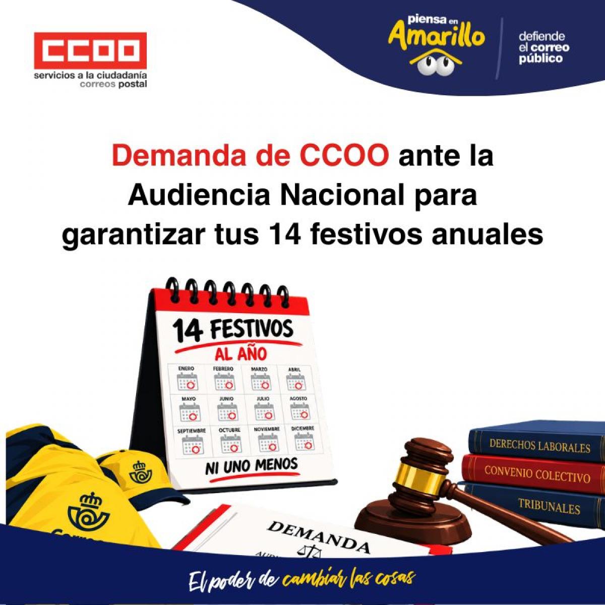 Demanda de CCOO ante la Audiencia Nacional para garantizar tus 14 festivos anuales