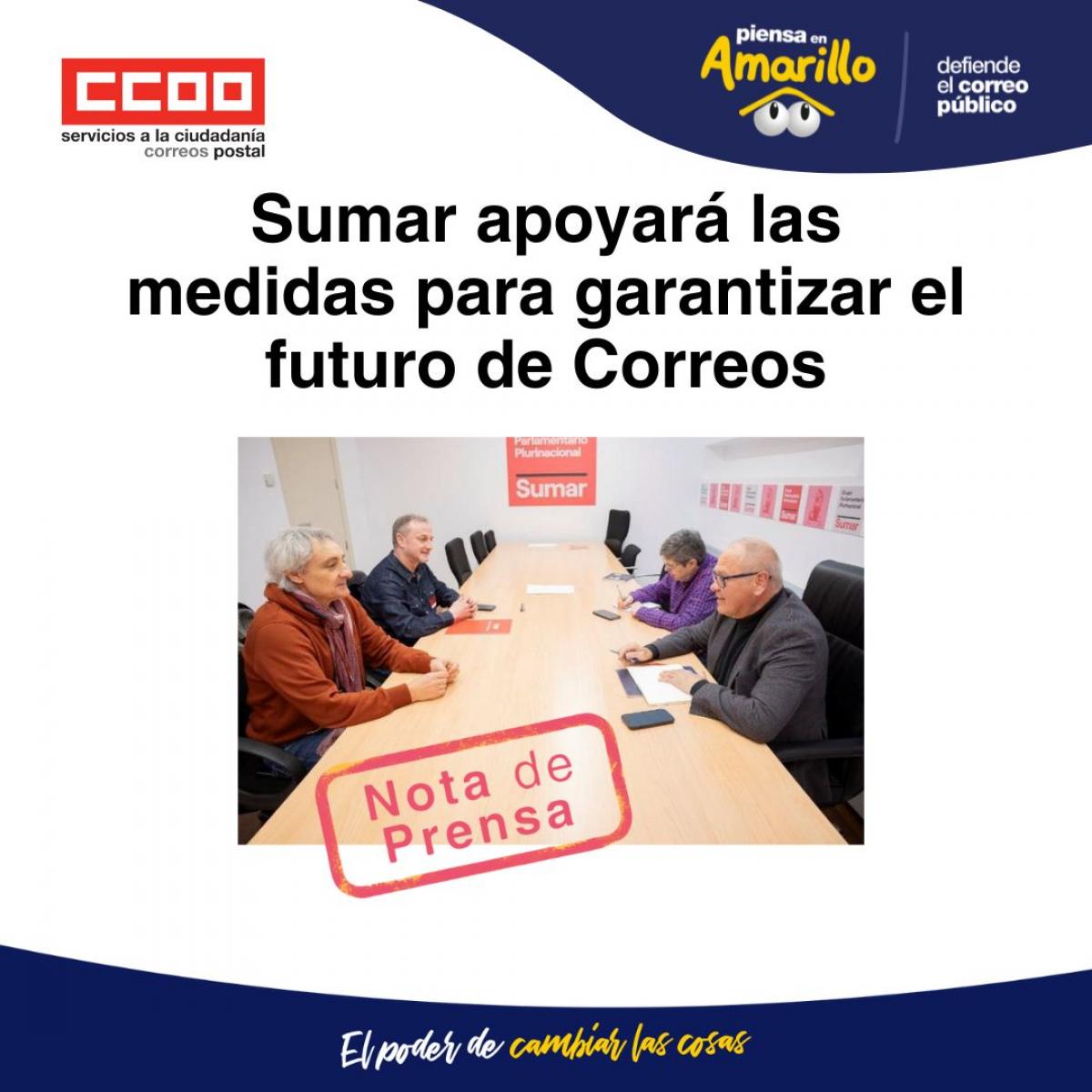 SUMAR apoyar las medidas para garantizar el futuro de Correos