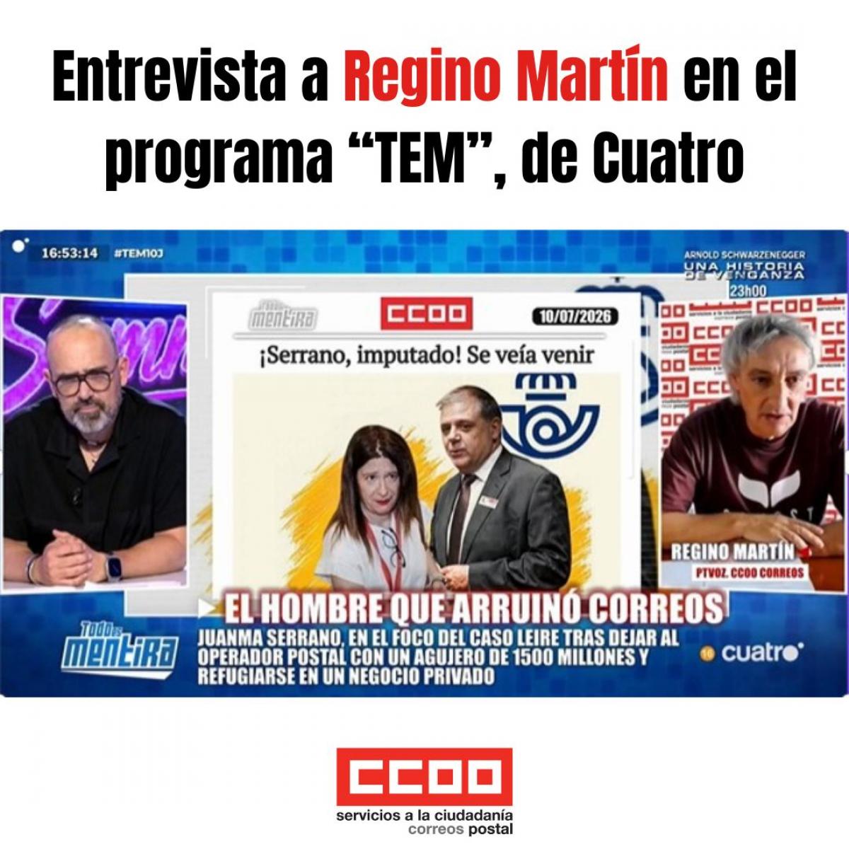 Entrevista a Regino Martín, responsable del Sector Postal de CCOO, en TEM