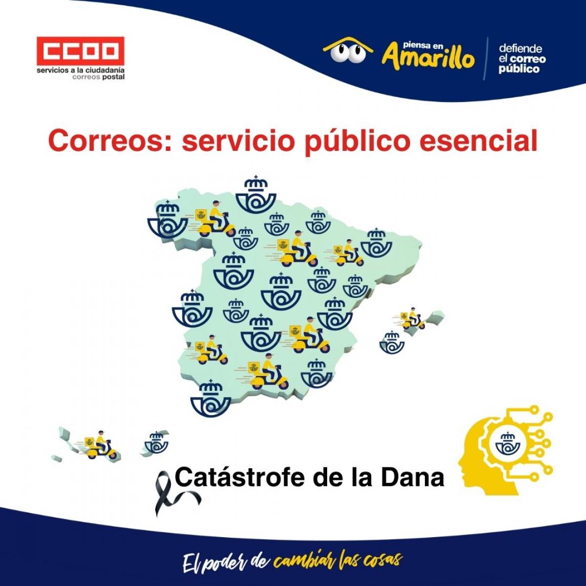 CCOO reclama al Gobierno, Correos debe ser designado servicio pblico esencial ante la catstrofe de la DANA