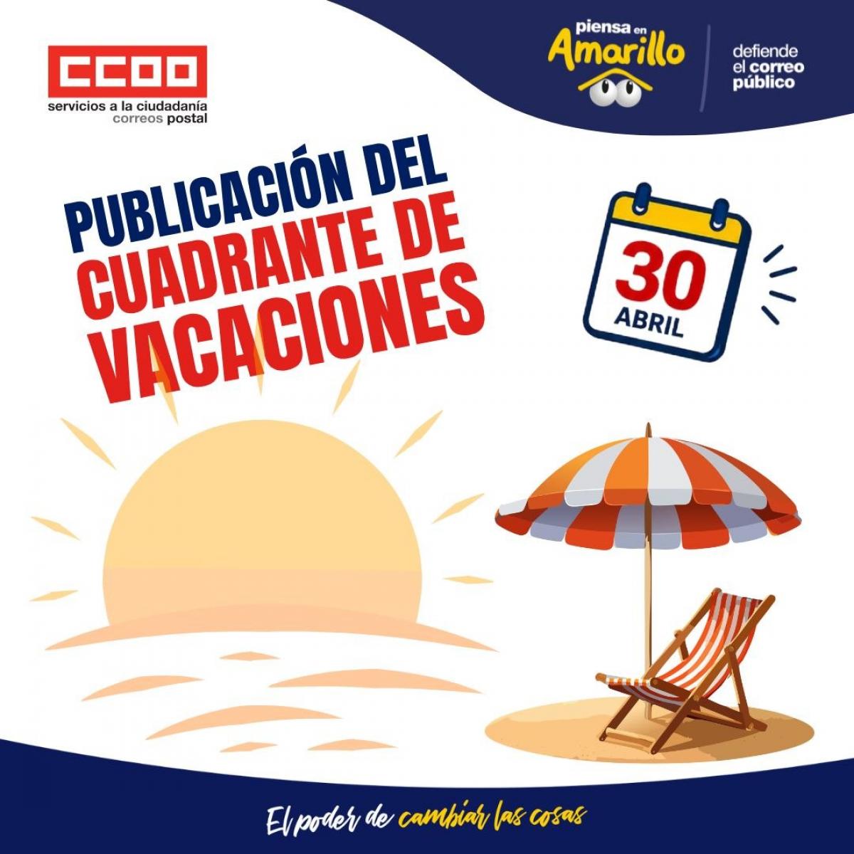 30 de abril, publicación del cuadrante de vacaciones